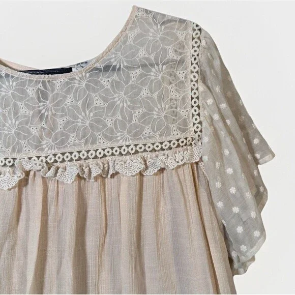 Umgee Ivory Embroidered Lace Swingy Mini Boho Babydoll Dress sz Large - Picture 3 of 8